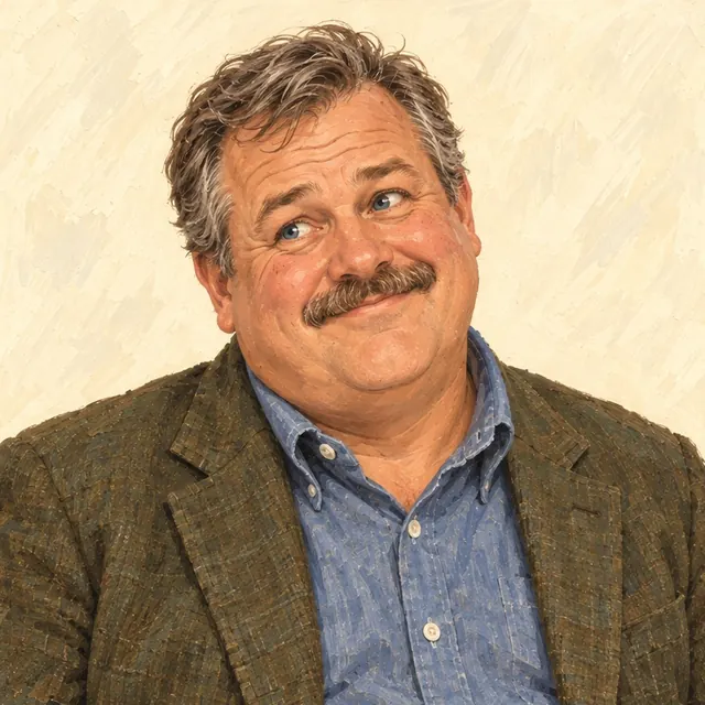Mayor John Harps with a stocky build, gray-and-brown hair, blue eyes, a mustache, and a slightly rumpled blazer.